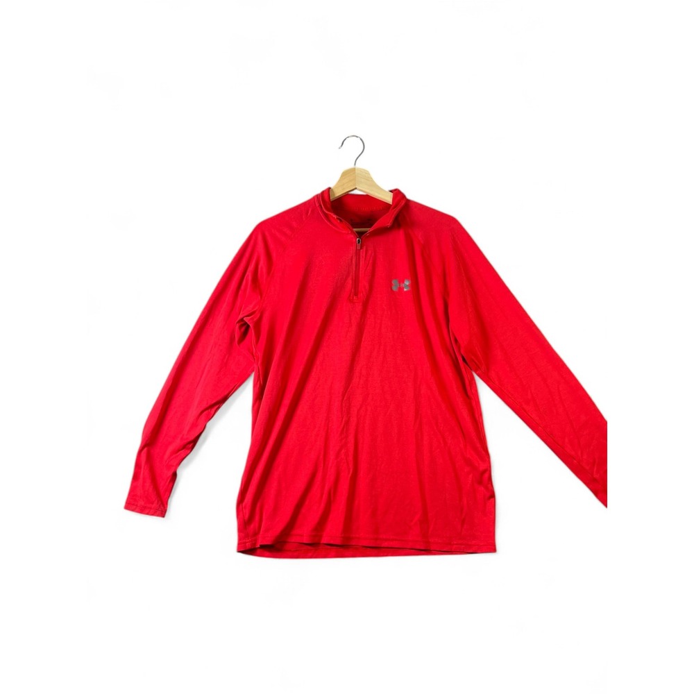 Under Armour Mens HeatGear Quarter Zip Pullover Red Long Sleeve Training Top MD